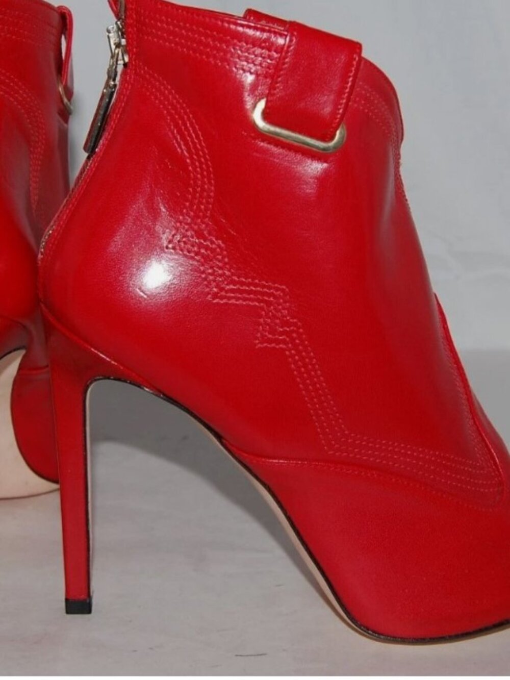 $495❤️ 41/10 MANGANO Red Real Leather High Heels Ankle Boots Bootie ITALY - Picture 3 of 5